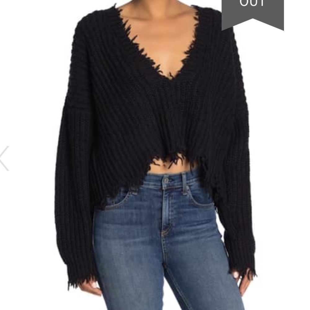 Wildfox Deep-V Reversible Palmetto Sweater Black